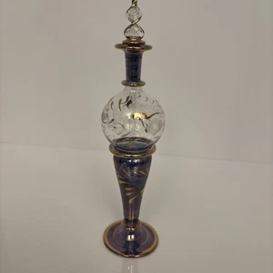 Mundgeblasenes Glas Parfüm Flakon Lila und Gold mit Stopfen 8" Ägypten Vintage - Bild 1 von 6