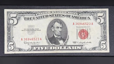 $5 U.S. Banknote 1963 A/A BLOCK F# 1536 P# 383 Red Seal SP77 - Image 1 of 2