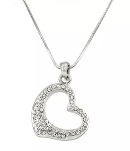 COLLANA STRASS A CUORE APERTO VALENTINES DAY LOVE BIANCA - Foto 1 di 1