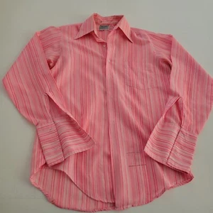 Camicia vintage Hampshire House Van Heusen arancione fluo rosa righe polsino francese med - Foto 1 di 12