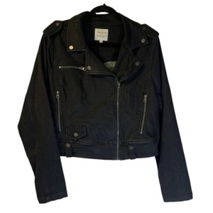 Torrid Women's Cropped Denim Moto Jacket Size 2X Black Full Zip Stretch Festival - Picture 1 of 9