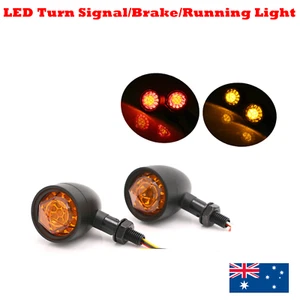 2x Black Motorcycle LED Brake Stop Turn Signal Light Harley cafe racer custom XL - Bild 1 von 6