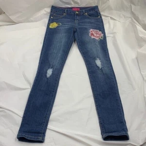 Girls Betsey Johnson BJ71112 Blue Embroidered Skinny Distressed Jeans Size 14 - Picture 1 of 13