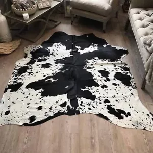 NEW 100% NATURAL COWHIDE RUGS BLACK AUSTRALIAN COWS FUR SKINS CARPET AREA XS-3XL - Picture 1 of 36