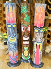 NUOVO DESIGN MASCHERA TIKI INTAGLIATA IN LEGNO grande 100 cm supporto libero design multicolore