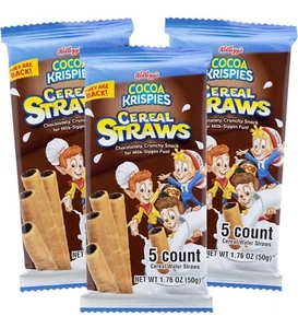 Cocoa Krispies Cereal Wafer Chocolately Straws, Milk Sippin Fun 5 Count of 3 Pks - Picture 1 of 5