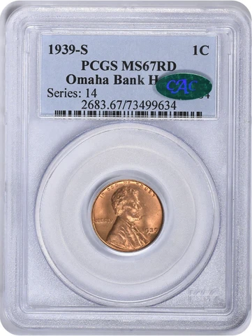1939-S Lincoln Cent MS67RD PCGS (CAC) Cover