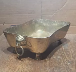 Solid Brass Square Four Legs Bowl Boar Head Handles India 249-7P - Picture 1 of 3