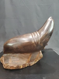 Vtg Super Rare Huge Hand Carved Ironwood SeaLion 16"×13"×7" Over 18 lb - Picture 1 of 10