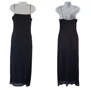 BCBG MAXAZRIA Maxikleid schwarz Spaghettiträger Perlen Gr. 0 Mesh Y2K Whimsigoth - Bild 1 von 9