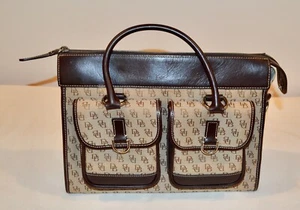 Dooney & Bourke Authentic Large Leather & Fabric Handbag Two Outer Pockets - Picture 1 of 12