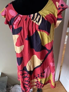 French Connection New Tunic t-shirt Mod Abstract Print Ruffle short Sleeves sz L - Picture 1 of 11