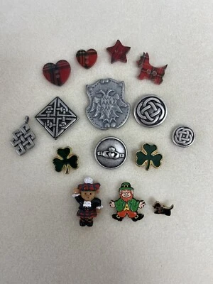 JHB St Patrick's Day Buttons Shamrocks Tartan Leprechaun Celtic Irish Claddagh - Image 1 of 3