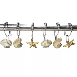 Natural Seashell Starfish Beach Shower Curtain Hooks Rings Double Glide Stainles - Picture 1 of 3