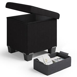 15" Storage Ottoman Cube with Storage Bin, Faux Leather / Fabric Footrest Chest