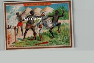 Chromo LIEBIG - Abenteuer im Kongo: Ankunft von Bidard bei den NYAMS NYAMS Nr. 2 - Bild 1 von 2