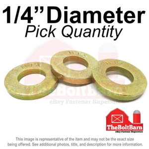 1/4" SAE Extra Thick Flat Washers Grade 8 Steel Zinc Yellow (Pick Quantity) - Picture 1 of 2