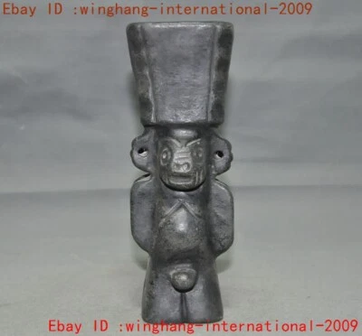 9" Antigua China Hongshan Cultura Meteorito Hierro Hombre y Mujer Estatua Olla Copa de Vino Foto 1 de 4