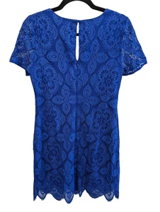 KENSIE Bar Keyhole Sheath Short Sleeve Blue Lace Dress Women's Size 4 - Picture 1 of 7