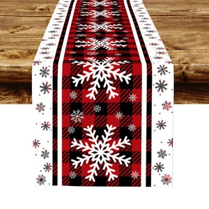 Red Black Christmas Plaid Table Runner Kitchen Dining Coffee Table Decoration - Picture 1 of 5