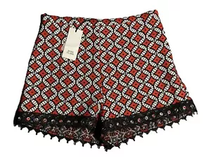 Womens River Island Geometric Shorts Hot Pants Size-8 Waist- 28" Red Black White - Picture 1 of 6