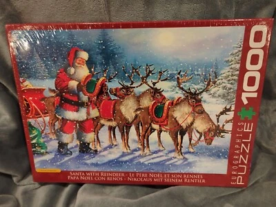 Eurographics 1000 Piece Jigsaw Puzzle Santa with Reindeer Christmas – Complete - Image 1 of 2