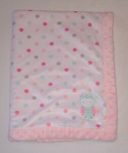 Child Of Mine Pink White Polka Dot Plush Baby Blanket  Owl 