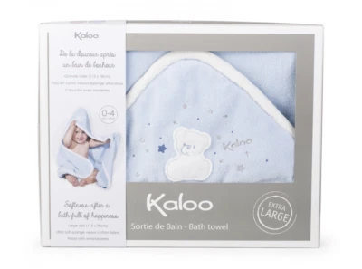 Kaloo Badetuch Blau Kapuze Extra Groß Motiv Teddy Sterne Geschenkbox 115 x 78 cm