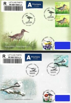 Latvia 2018 (08) Birds - Redshank - Long Tailed Tit (addressed FDC - 2 covers) - Image 1 of 4