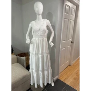 Cupshe Elegant White Tiered Lace Maxi Dress Perfect for Summer Events Size Large - Picture 1 of 6