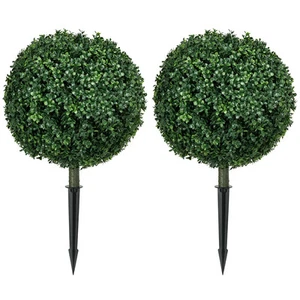 Set of 2 Artificial Boxwood Topiary Trees with Ground Stake - Picture 1 of 11