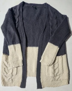 Forever 21 Cardigan Small S Gray/Grey Cream Knit Wool Mohair Acrylic Sweater - Picture 1 of 6
