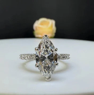 3.20Ct Marquise Cut Lab Created Diamond Engagement Ring 14K White Gold Plated - Image 1 of 4