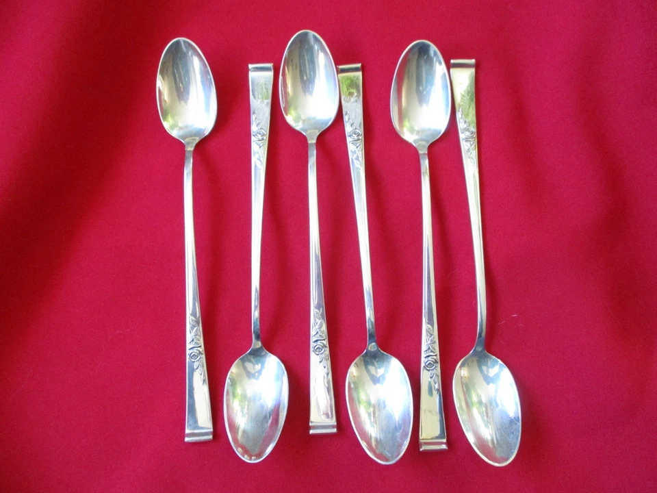 Juego de 6 cucharas de té heladas clásicas Rose de Reed and Barton de plata esterlina sin mono Foto 1 de 3