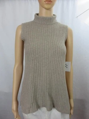 New Barbara Wells Sweater Cashmere Sleeveless Turtleneck Shell Beige Sz XS NWT - Image 1 of 4