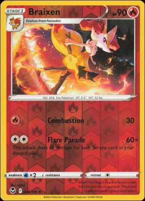 Pokemon - Braixen #026/195 - SWSH12: Silver Tempest Reverse Holo - Image 1 of 2