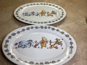 2- Disney Winnie The Pooh Daisy Chain Ceramic Oval 14” Serving Dish Platters - Picture 1 of 6