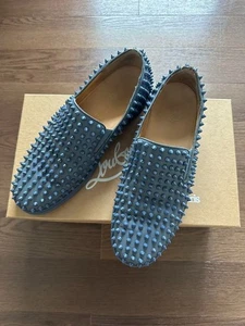 Christian Louboutin Slip Ons Sneakers Blue Leather Studs Size 42.5 US 9.5 Mens - Picture 1 of 8