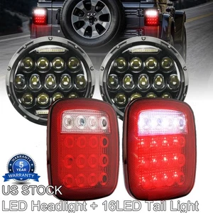 DOT 7" LED Headlights + 16 LED Tail Lights Combo For Jeep Wrangler TJ 1997-2006 - Picture 1 of 12