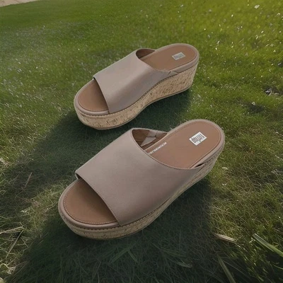 Sandalias FitFlop para mujer Eloise de cuero con cuña talla 10 beige rosa pálido  Foto 1 de 4