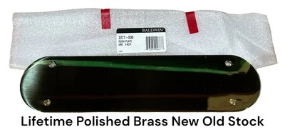Baldwin 2277-030 Oval Push Plate 3” X 12” w/screws Polished Brass NOS - Image 1 of 4