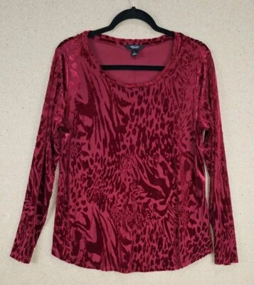 Velvet Burnout Simply Vera Wang Womens Whimsigoth Top Size L Red Sheer Arms - Image 1 of 4
