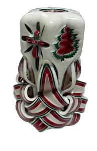 "Vela de cera de cinta tallada hecha a mano Holland House grande 10"" Navidad rojo verde" - Imagen 1 de 10
