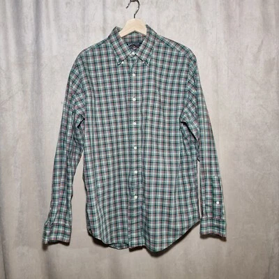 American Living Men's Flannel Button-Up L Green Red Plaid Long Sleeve - Imagem 1 de 4