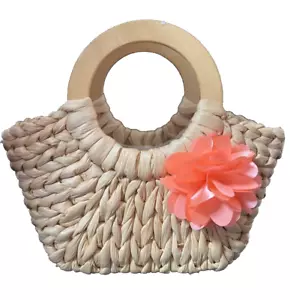 Woven Straw Clutch Bag with pink silk flower, Vintage, Excellent condition. - Picture 1 of 12