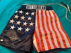 Butter Bean Signed Red/White/Blue Satin Autographed Boxing Trunks JSA - Picture 1 of 3