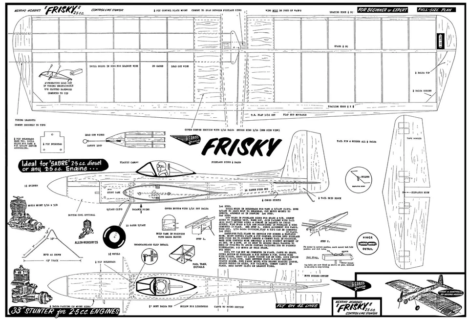HEARNS HOBBIES FRISKY CONTROL LINE STUNT PLANS - Image 1 of 1