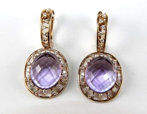 Natural Oval Purple Amethyst & Diamond Drop Snap Earrings 14K Rose Gold 12.27Ct - Picture 1 of 5
