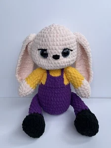 Crochet Bunny Handmade Children Rabbit toy soft snuggles stuffed Sitting Pink - Picture 1 of 9
