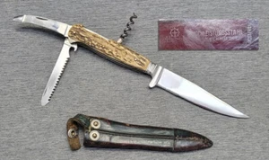 Altes Hubertus Schalenwild-Messer Hirschfänger Jagdmesser Horngriff Lederscheide - Bild 1 von 11